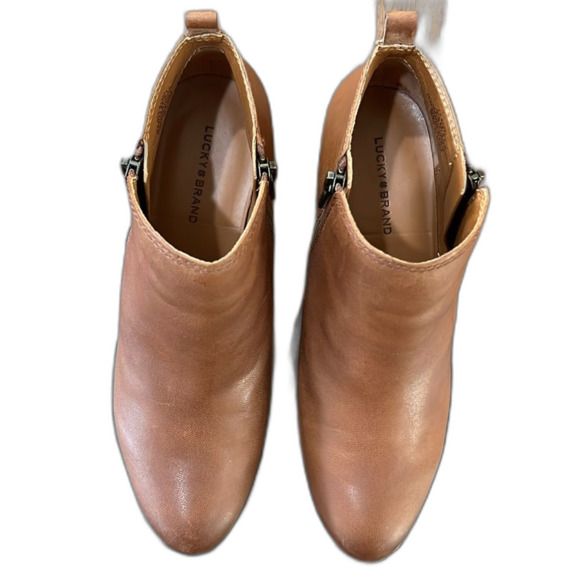 Lucky Brand Basel Bootie Toffee Brown Leather Zip Ankle Block Heel Women’s 9.5 M - Picture 2 of 9